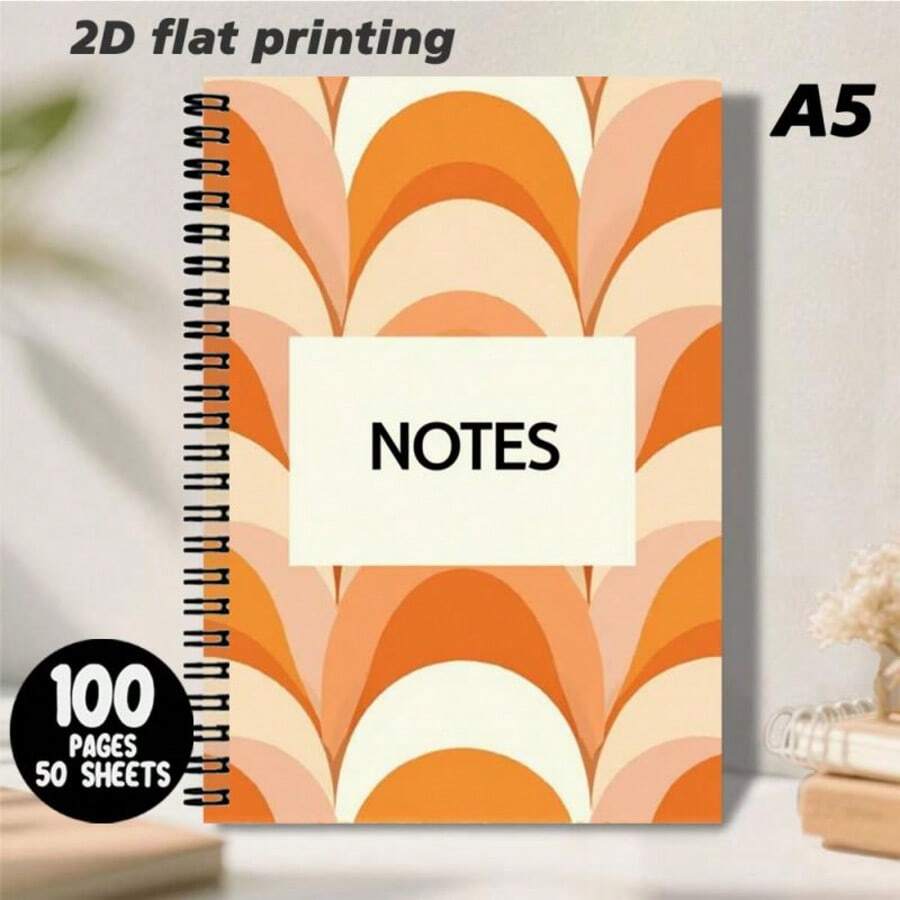 1pc A5 Size Retro Wavy Spiral Notebook, Minimalist Fashionable Cover With "NOTES" Centered, Freely Record Inspirations And Thoughts, Decorate Your Writing Time, Comfortable Note-Taking Experience - X - View 1
