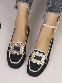Mocasines de punta cuadrada, zapatos casuales, nueva llegada - Negro - Ver 3