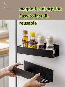 1/4pcs Magnetic Storage Rack, Kitchen Organizer Rack, Refrigerator Side Magnetic Storage Rack, Multi-Function Storage Rack, Magnetic Storage Rack, Magnetic Refrigerator Organizer Rack, Spice Storage Box, Multi-Function Fashion Storage Rack, Black No-Drill Storage Rack. Suitable For Cabinet, Refrigerator, Oven, Washing Machine, Microwave Oven Side, Used For Kitchen Spice Storage - Multicolor - View 2