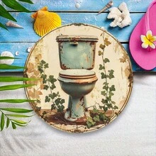 2D Plat Style Vintage Décor Mural Métallique pour Toilettes - Plaque Ronde en Aluminium Imprimée 2D Vintage de 7,87 x 7,87 pouces, Convient pour la Maison, la Cuisine, le Jardin et le Bureau - Cadeau de Fête Idéal, Intéressant Cadeau de Poster Métallique Vintage, Idéal pour la Décoration de Pièce, 2D Plat (Position du Trou Aléatoire) - A - Voir 5