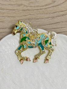 1pc Vintage Style Rhinestone Inlaid Horse Brooch, Enameled Animal Shaped Pin, Versatile Decoration For Clothes, Pants, Scarf, Hat, Shoes - Multicolor - View 6