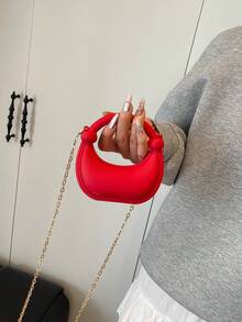 New Fashionable Favorite! Round Crescent-Shaped Bag * Metal Chain, Unlocks Multi-Scenario Styling Aesthetics. Rounded Crescent-Shaped Handbag & Shoulder Bag, Paired With Sculptural Ball Handle. - Multicolor - View 5