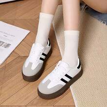 米色女士运动鞋，轻便百搭，户外训练鞋，时尚厚底舒适休闲鞋，适合学生外出穿着 - 米色 - 查看 3