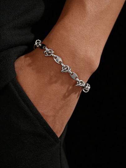 1条极简主义风格不锈钢几何链式手链，时尚男士必备，通勤/约会通用款