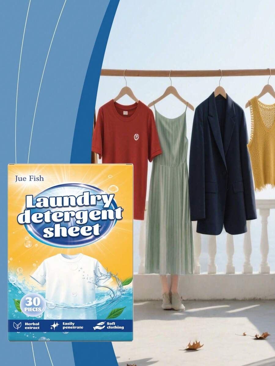Jue Fish Clothing Cleaning & Softening Sheets, Convenient Home Use, Gentle Cleaning Of Clothing Stains And Dirt, Fresh Fragrance, Softening, Convenient Clothing Care Laundry Sheets - 固體 - 查看 1