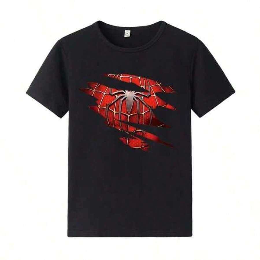 Men's Fashion Printed Loose Short-Sleeve T-Shirt COOL SUMMER Avengers Marvels Spidermans Irons Mans Summer Short-Sleeved T-Shirt Loose Cotton Vintage T-Shirts Men's Clothing Summer Tshirts Tops Breathable Short Sleeved All Year Round, Suitable For Outdoor Leisure And Comfort - 黑色 - 查看 1