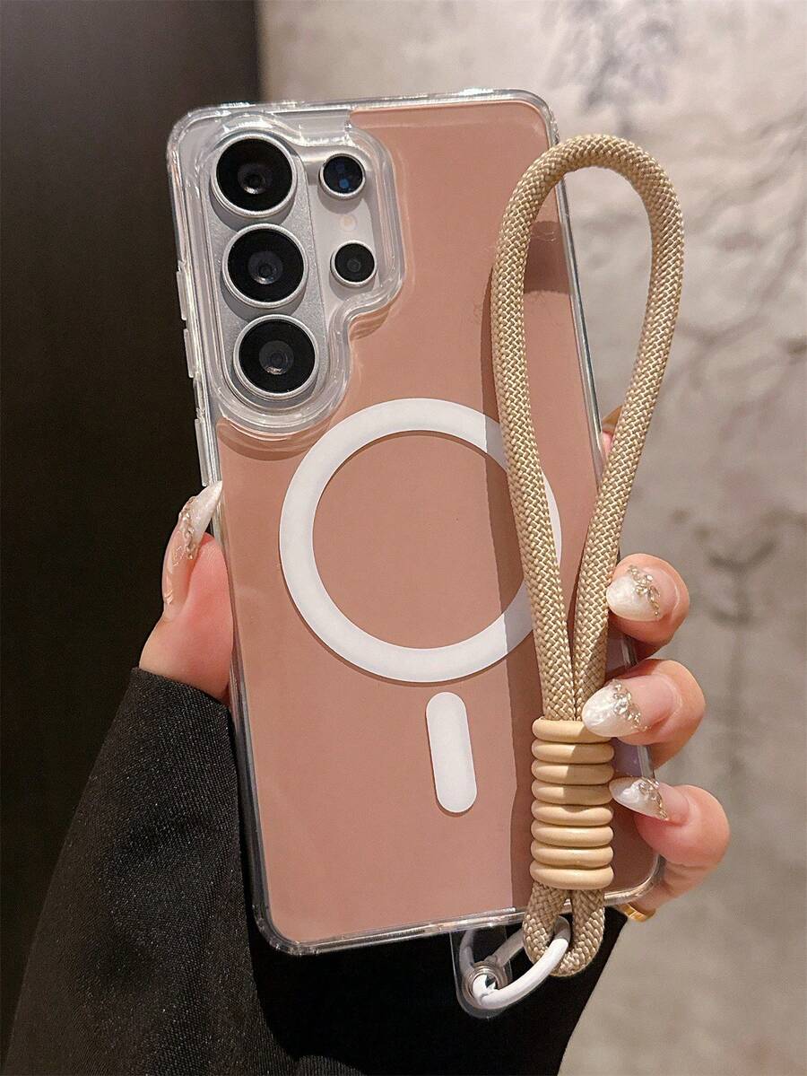 奢华纯色果冻光泽磁吸无线充电手机壳 + 尼龙挂绳，兼容三星 Galaxy S26 Ultra S25 Ultra S26 Plus S24 Ultra S23 Ultra S22 Ultra S25 S24 Plus A57 A56 A55，简约亚克力硬壳软边框防震保护套