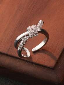 1pc Fashion Cubic Zirconia Adjustable Ring For Women, Knot Design, Suitable For Daily Wear And Gift, Eid Al-Fitr Celebration - Knotted Ring - View 10
