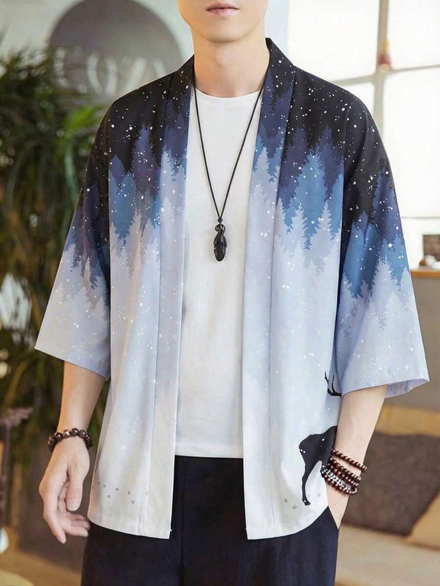 Áo kimono in hình ombre Ukiyo-E Nhật Bản dành cho nam - Nhiều màu - Xem 1