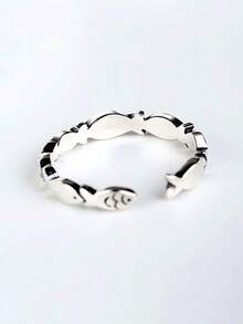 1 Vintage Fashion Simple Thai Silver Small Fish Ring - Antique Silver - View 2