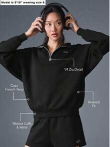 Alo Yoga Accolade Suéter con Cremallera 1/4 - Negro - Ver 5