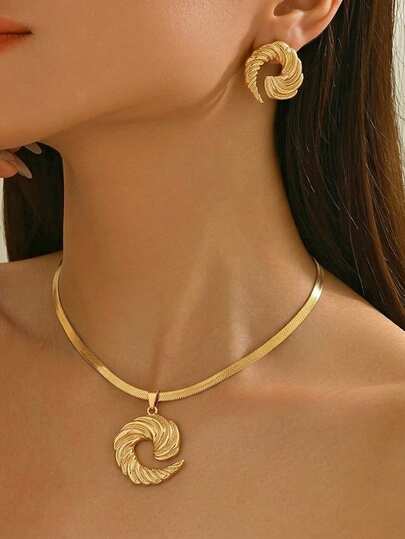 Bộ 2 món mới, thiết kế xoắn ốc bất đối xứng hình học, thời trang và thanh lịch, gồm dây chuyền và bông tai. Phụ kiện bất đối xứng kết hợp với dây chuyền dạng rắn, phù hợp cho mùa hè, phong cách tối giản Âu Mỹ, dự tiệc, mặc hàng ngày, rất đa năng.