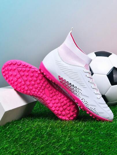 1 Pair Unisex Firm Ground Soccer Cleats, Suitable For Outdoor Artificial Grass Training, Indoor Field, Professional Team Sports, Football/Rugby Shoes With Lace-Up, Anti-Slip Rubber Sole, Lightweight High-Performance Design