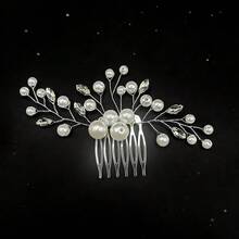 1pc Elegant Handmade Pearl & Rhinestone Hair Comb, Women's Wedding Party Accessory, Valentine's Day Gift - Multicolor - View 7