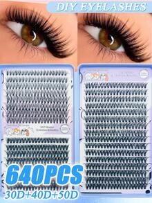 640 cụm lông mi giả, độ cong D, siêu mềm, tự nhiên, bộ lông mi dày và bồng bềnh 30D+40D+50D, phù hợp cho trang điểm mắt và tổng thể diện mạo của phụ nữ. - D - Xem 10