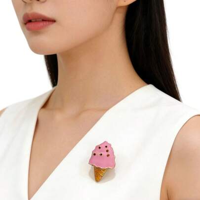 1pc חמוד קומפקטי גלידת נוי, סיכת אופנה רב-תכליתית לבגדים, תיקים, לבוש יומיומי