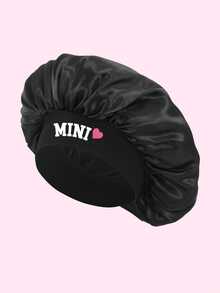 1 chiếc mũ ngủ trẻ em bằng satin in hình trái tim "MINI", có chun co giãn, thích hợp để giữ ấm tóc qua đêm hoặc sử dụng hàng ngày. - 1PC - Xem 3