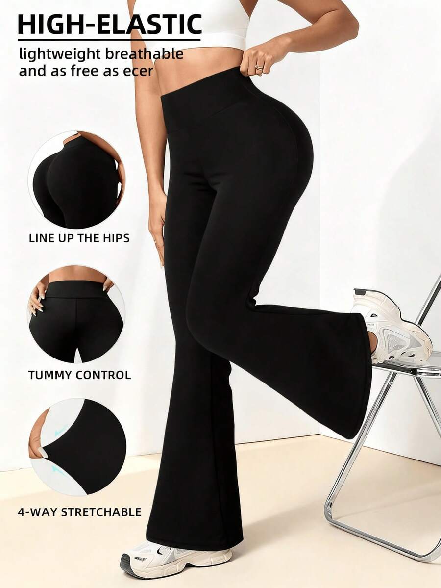 Mallas acampanadas de talle alto para mujer, Cintura Alta y Pierna Ancha, mallas acampanadas que levantan el trasero, mallas sin costuras de pierna ancha y estilizada, pantalones de yoga con bota acampanada de unicolor, pantalones deportivos negros que adelgazan el abdomen, mallas casuales, pantalones deportivos