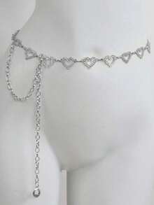 1pc Fashionable Simple Heart Shaped Rhinestone Alloy Waist Chain For Dress Decoration Women - 銀色 - 查看 12
