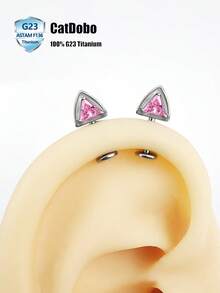 CatDObo 1pc F136 Titanium Alloy Pet Diary Cat Ear Ear Cartilage Cute Sparkling Rhinestone Spiral Ear Cuff Suitable For Girls - Cat Ears - View 10