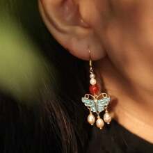 Women Jewelry Sets - Peacock Blue Butterfly Ear Clips - View 3