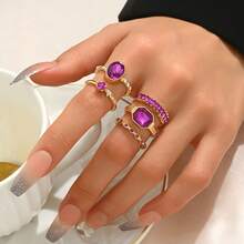 5pcs Fashionable Elegant Sexy Rhinestone Design Stackable Ring Set, Suitable For Women's Daily And Party Wear - Multicolor - View 3
