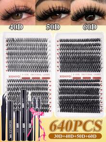 Bộ nối mi 640/640/608 sợi, bộ tự làm nối mi, từng sợi mi riêng lẻ, bộ nối mi cong chữ D, bao gồm keo dán, chất làm kín và dụng cụ nối mi, thích hợp sử dụng hàng ngày, khi đi du lịch, cho người mới bắt đầu, đám cưới, hẹn hò, tiệc tùng, ngày lễ, tuyệt vời cho Giáng sinh/Halloween/làm quà tặng. - Nhiều màu - Xem 2