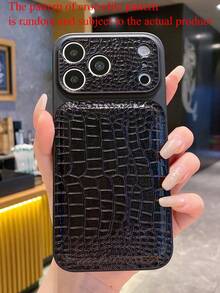 Luxury Crocodile Embossed Faux Leather Protective Phone Case For IPhone 17 Pro Max, 17 Pro, 16 Pro Max, 15 Pro Max, 14 Pro Max, 13, 12 Pro Max, Anti-Drop Back Cover - Black - View 8