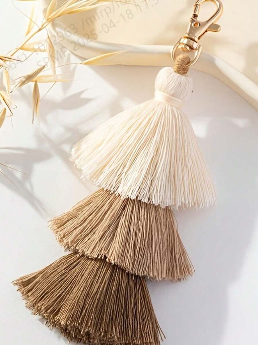 1 chiếc móc khóa dây cotton dệt thủ công hình bánh macaron nhiều màu sắc sáng tạo, dây đeo điện thoại tua rua phong cách tươi mới - Món quà lý tưởng cho Ngày của Mẹ và Ngày của Cha.