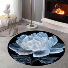 1 Piece Elegant Round Area Rug With Transparent White Floral Design - Washable, Living Room, Coffee Table, Bedroom, Entryway, And Dining Room - High-Quality , 610g/², Suitable Living Room Carpet - Round Carpet No Pile On Floor - 1PC - Xem 6