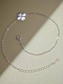 1pc S925 Sterling Silver Four-Leaf Clover Anklet, Minimalist Beach Barefoot Chain, Best Gift For Mother, Girlfriend And Sister - Anklet - View 2