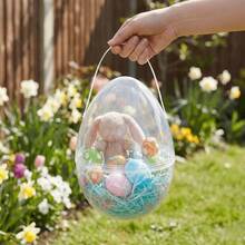 10-30cm Grande secchio di plastica trasparente con manico | Contenitore a forma di uovo extra large, adatto per la caccia alle uova di Pasqua riempite, decorazione per feste, cesto per la caccia alle uova di coniglio, forniture per feste di primavera - Stili multipli - Visualizzare 6