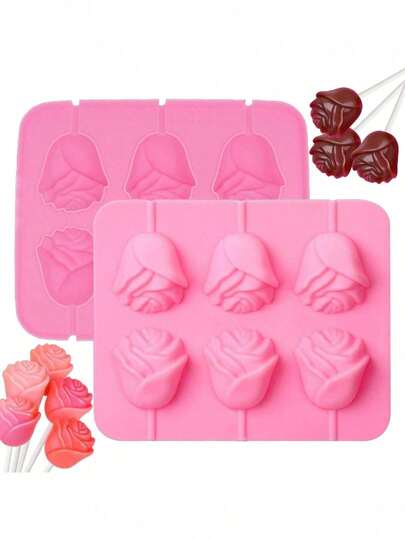 1 Stück 3D-Rosen-Lutscherformen mit 6 Mulden – Silikonformen für Muttertag und Hochzeiten, für Schokolade, Bonbons und Gelee