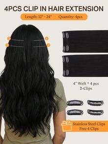 DOORES 4 piezas de extensiones de cabello con clip, cabello humano virgen 100% real, extensiones de cabello liso con doble costura, piezas de cabello invisibles y suaves para cabello fino, uso rápido en 3 minutos - S1 - Ver 4