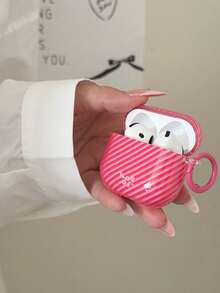 红色条纹英文耳机保护套，适用于 4/3 英寸耳机，硅胶软壳，兼容 Apple 2 Pro，个性化创意高级设计 - 玫瑰紅 - 查看 11