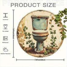 2D Plat Style Vintage Décor Mural Métallique pour Toilettes - Plaque Ronde en Aluminium Imprimée 2D Vintage de 7,87 x 7,87 pouces, Convient pour la Maison, la Cuisine, le Jardin et le Bureau - Cadeau de Fête Idéal, Intéressant Cadeau de Poster Métallique Vintage, Idéal pour la Décoration de Pièce, 2D Plat (Position du Trou Aléatoire) - A - Voir 3