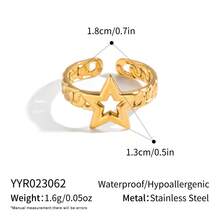 Nhẫn điều chỉnh kích thước hình ngôi sao rỗng tối giản bằng thép không gỉ, mạ vàng 18K chân không trên chất liệu thép titan. - nhẫn - Xem 9