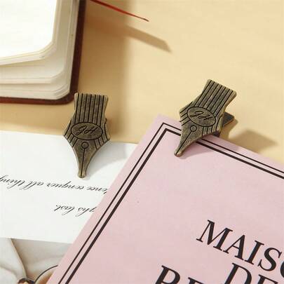 مشابك ملف بتصميم ريشة قلم حبر قديمة، مشابك ورق معدنية للمكتب، قرطاسية إبداعية للطلاب، مشبك إشارة للدفتر