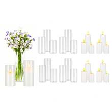 Pillar Candles And Glass Vases Set 24 Pcs, Clear Cylinder Hurricane Candle Holders For Wedding Centerpieces, Tall Vase For Table Decor, Wedding Party, Thanksgiving,White (2.56" X 4.7",5.9",7.9") - 4.7, 6, 8inch 24 pcs - 查看 8