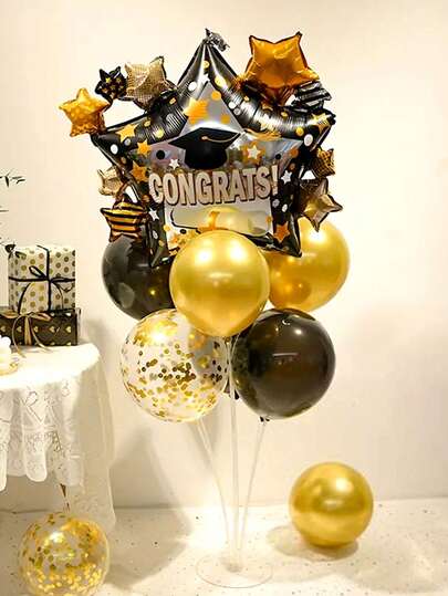 9个毕业主题气球，大型毕业星形铝箔气球，金色和黑色乳胶气球，用于毕业装饰