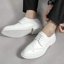White Brogue Thick-Soled Loafers For Women British Style Lace-Up Leather Shoes Commuter Versatile Flat Shoes 2025 Spring New Style Increased Height Slimming College Style JK Uniform Shoes Daily Commuter Casual Shoes Comfortable Soft Sole - White - View 7