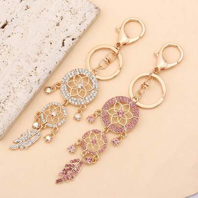 Shining Crystal Pearl Feather Dream Catcher Car Ornament – Elegant Hollow Metal W/ Sparkling Crystals Perfect Gift For Women