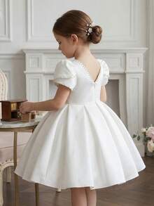 Girl White Dress Party Birthday Wedding Flower Girl Short Backless Formal Dress - White - View 4