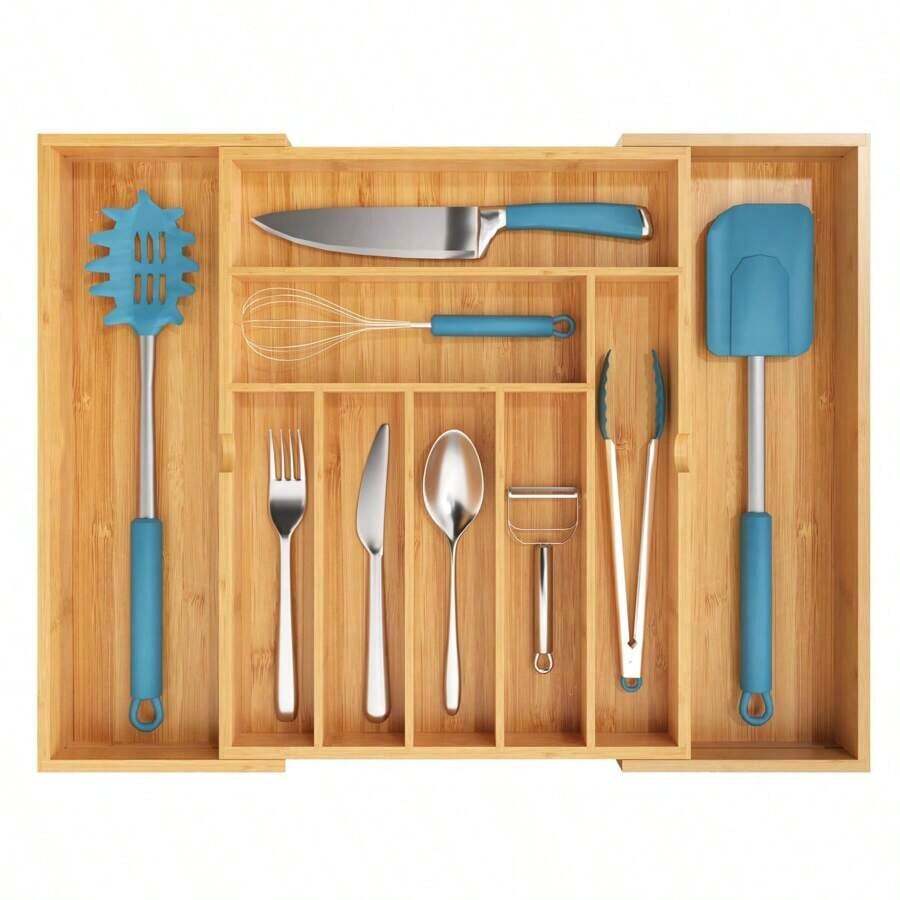 1 Pc Kitchen Expandable Bamboo Drawer Organizer Kitchen Organiser Adjustable Cutlery Tray For Kitchen Utensils, Flatware,Silverware, Jewelry Box, Storage Box - Nhiều màu - Xem 1