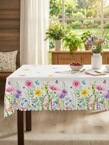 1pc-Vibrant Lavender & Tulip 1pc Tablecloth - Wrinkle-Free, Stain-Resistant - Ideal For Kitchen, Dining & Picnics - Multicolor - View 9