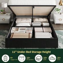 TEQIN Lift Up Full Size Storage Bed Frame With With Headboard, Velvet Upholstered Full Platform Bed With Diamond Tufted Design & Gold Trim, Hydraulic Support, No Box Spring Needed - Đen tuyền - Xem 3