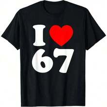 Black T-Shirt I Love 67 Heart Print Casual Tee For Men Women Birthday Gift Party Wear - 灰色 - 查看 6