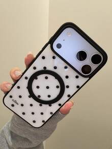 Ốp lưng điện thoại thời trang chấm bi ngôi sao, sạc không dây từ tính, tương thích với iPhone 17 Pro Max, 17 Pro 17, 16 Pro Max, 16 Pro 16, 15 Pro Max, 15 Pro Max, 15 Pro 15, 14 Pro Max, 14 Pro 14, 13. Ốp lưng chống sốc. - Nền trắng với các chấm và chữ màu đen. - Xem 3