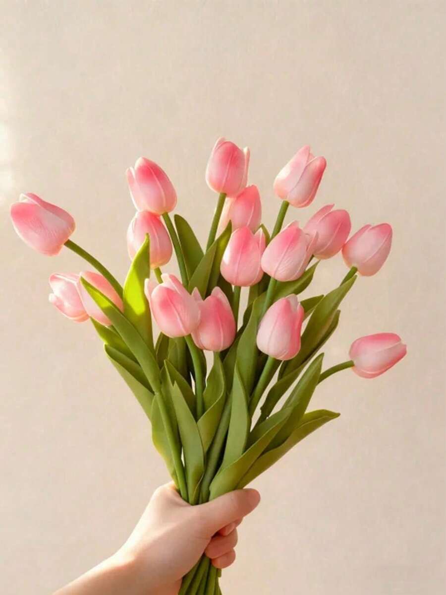 10 piezas Ramo artificial realista de tulipanes rosas, textura realista, adecuado para decoración del hogar, decoración de bodas, fiestas, hoteles, regalos, Día de San Valentín, dormitorio, escritorio, regalos para amigos, Día de la Madre, cumpleaños, ramo de novia, regalos para damas, flores artificiales, plantas artificiales, decoración del hogar, decoración de bodas, accesorios de bodas - Multicolor - Ver 1