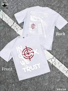 [Printed T-Shirt] Men's "Trust Us" Version B Gun Pattern Slogan T-Shirt - 1 Piece, 100% Cotton, Sizes S To XXXL,  Casual Men's Round-Neck Short-Sleeve Cotton T-Shirt For Spring And Summer, Suitable As A Gift. New Stylish T-Shirt - trắng - Xem 3